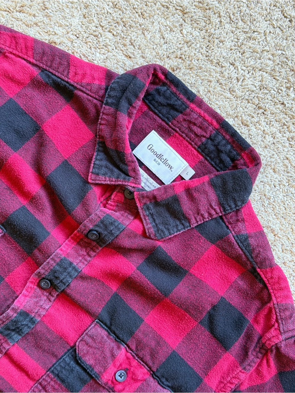 Goodfellow & Co Men's Red and Black Buffalo Plaid Flannel Shirt Large